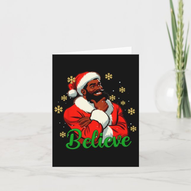Believe Black-santa Claus Christmas African Americ Card (Front)