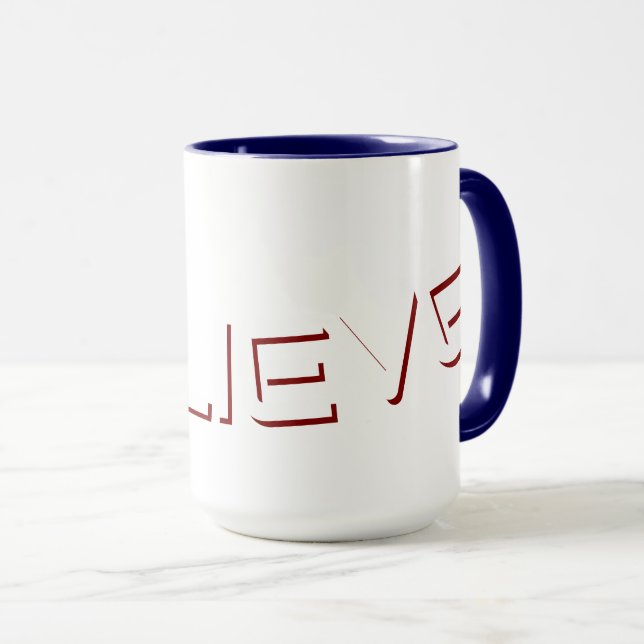 ‘Believe’ Block Style Text Christian  Mug (Front Right)