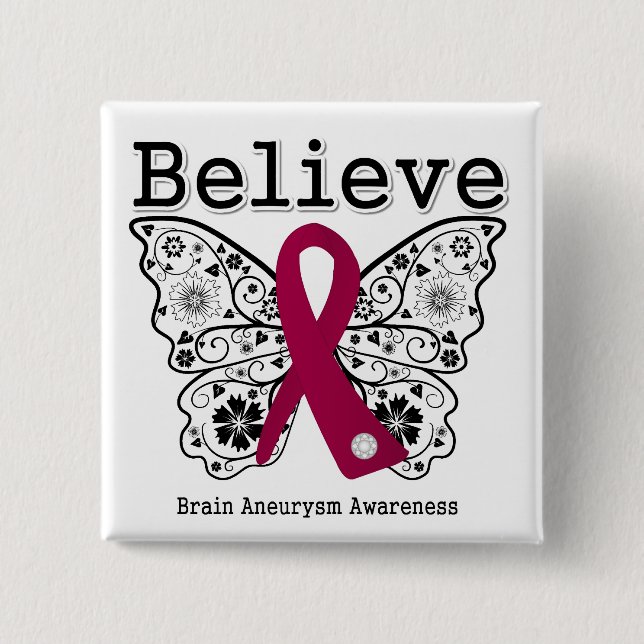 Believe Brain Aneurysm Awareness 2 Inch Square Button (Front)