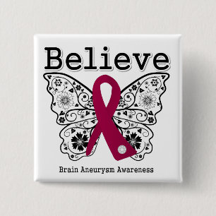 Believe Brain Aneurysm Awareness 2 Inch Square Button