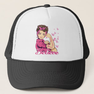 Believe Breast Cancer Warrior T-Shirt Womens Trucker Hat