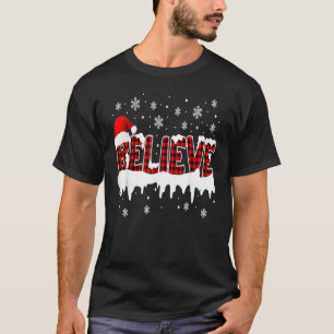 Believe Buffalo Plaid Santa Snowflake Christmas Pj T-Shirt