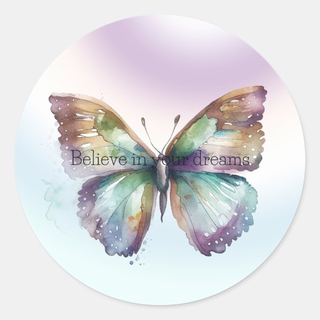 Believe Butterfly Classic Round Sticker (Front)