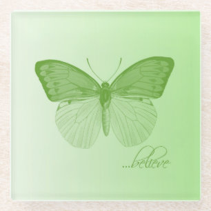Believe Butterfly Lime Glass Coaster