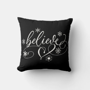 Believe Calligraphy Christmas Throw Pillow