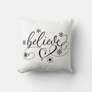 Believe Calligraphy Christmas Throw Pillow