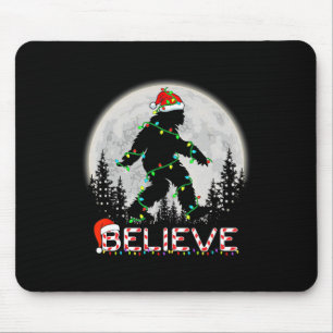 Believe Candy Cane Sasquatch Santa Bigfoot Lights Mouse Pad