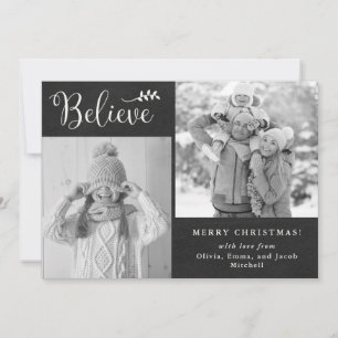 Believe Chalkboard Christmas Photo Collage Holiday Card