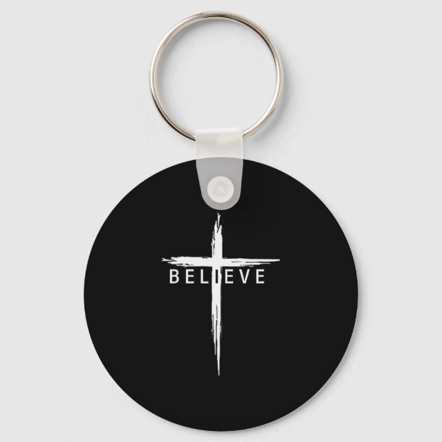 Believe Christian Cross Jesus Christ Christians Me Keychain (Front)