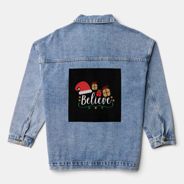 Believe - Christmas Believe, Santa Hat, Santa Denim Jacket (Back)