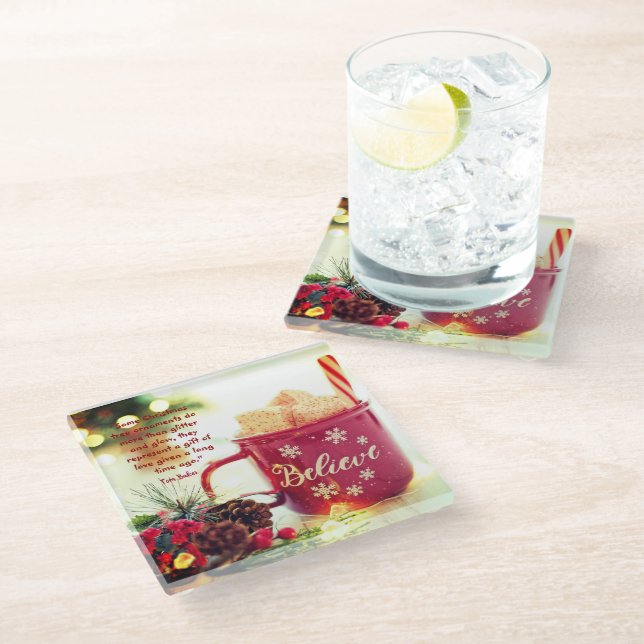 Believe Christmas Beverage Glass Coaster Saying (Angled)