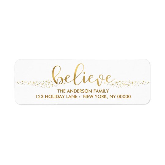 Believe Christmas Faux Gold Foil Hand Script Label Return Address Label