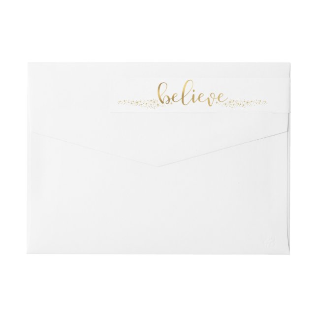 Believe Christmas Faux Gold Foil Script Wrap Label (Back)