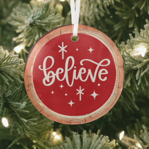 Believe Christmas Glass Ornament