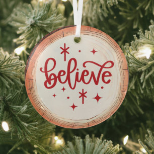 Believe Christmas Glass Ornament