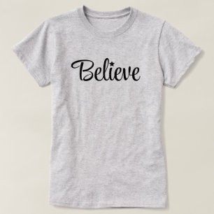Believe Christmas Holiday Black White Santa T-Shirt