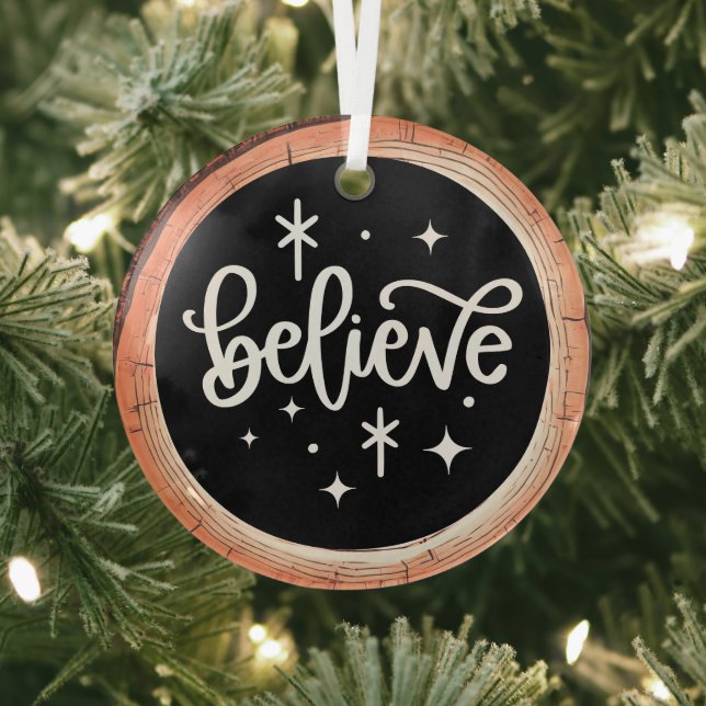 Believe Christmas Holiday Glass Ornament (Insitu)