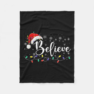 Believe Christmas Lights Red Santa Hat Xmas Family Fleece Blanket