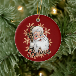 Believe Christmas Party Family Xmas Holiday Ceramic Ornament