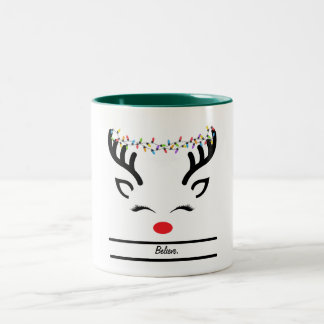 Believe Christmas reindeer Two-Tone Coffee Mug