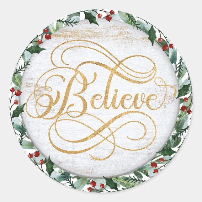 Believe Christmas Round Sticker | Sticker Pack  (Front)