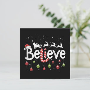 Believe Christmas Santa Claus Reindeer Candy Cane  Holiday Card