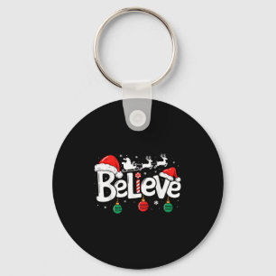 Believe Christmas Santa Claus Reindeer Candy Cane  Keychain