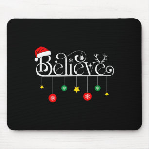Believe Christmas Santa Claus Reindeer Candy Cane Mouse Pad