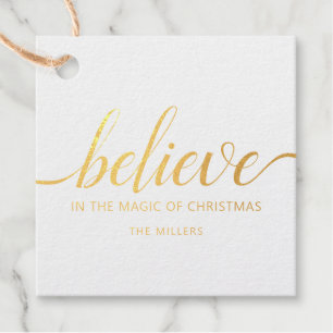 Believe Christmas Script Green Favour Tags