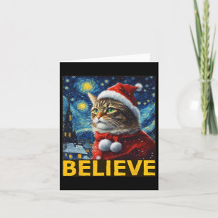 Believe Christmas Shirt Starry Night Van Gogh Cat  Card
