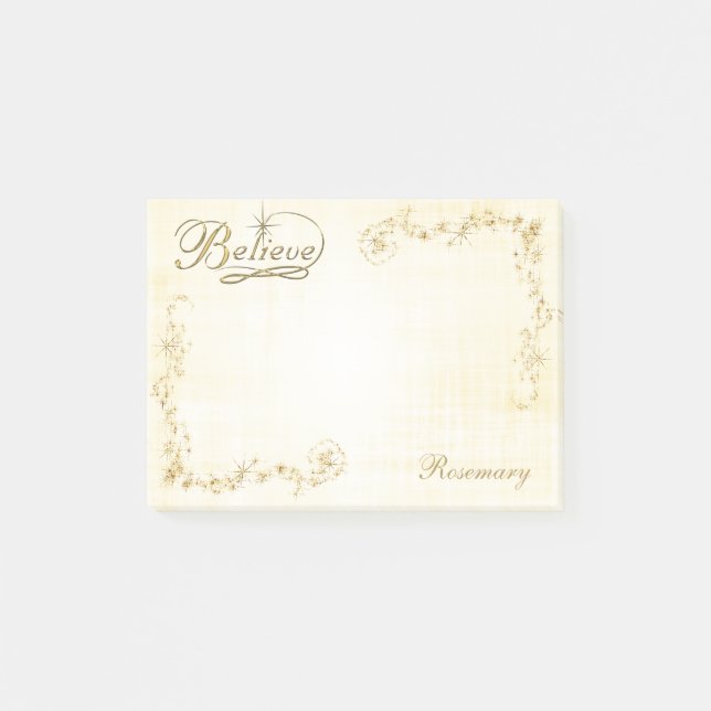 "Believe" Christmas Typography/Gold Stars Post-it Notes (Front)