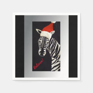 Believe! Christmas Zebra with Red Santa Hat Napkin