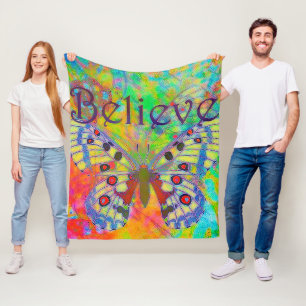 Believe colourful butterfly fleece blanket