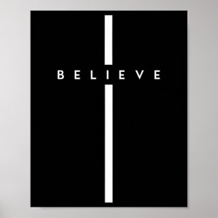Believe Cross God Jesus Easter Christian Religious Poster