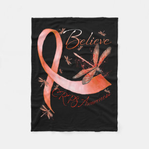 Believe Crps Awareness Orange Ribbon Dragonfly Lov Fleece Blanket