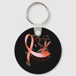 Believe Crps Awareness Orange Ribbon Dragonfly Lov Keychain