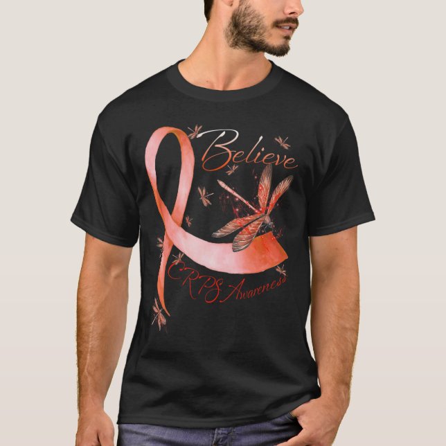 Believe Crps Awareness Orange Ribbon Dragonfly Lov T-Shirt (Front)