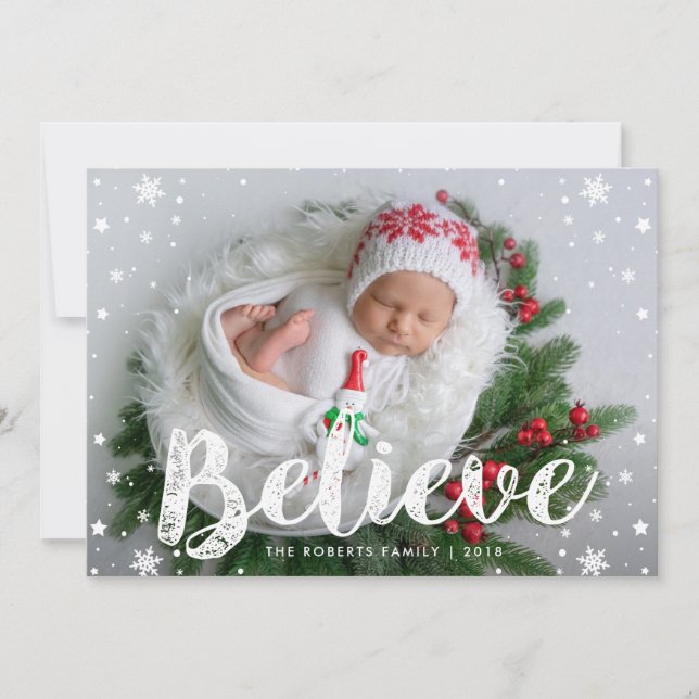 BELIEVE | cute baby christmas card (Front)