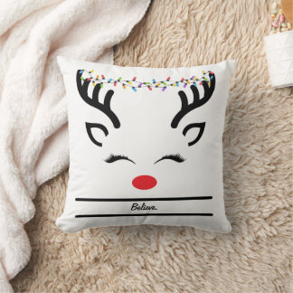 Believe cute Christmas reindeer Throw Pillow