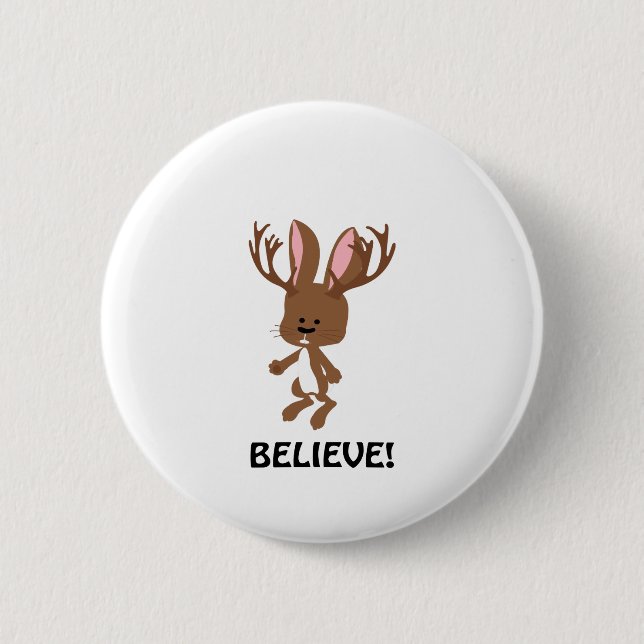 Believe! Cute Jackalope 2 Inch Round Button (Front)