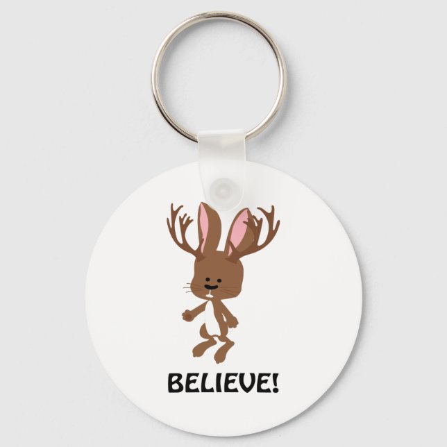 Believe! Cute Jackalope Keychain (Front)
