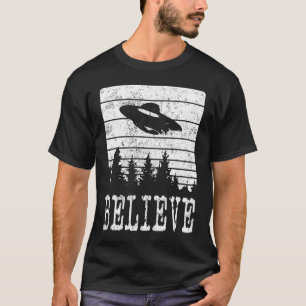 Believe Distressed Style Extraterrestrial UFO T-Shirt
