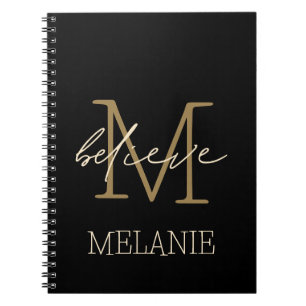 Believe Encouragement Gold Monogram Name Notebook