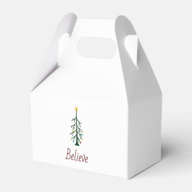 Believe Evergreen Tree Festive Christmas Party  Favor Box (Front Side)