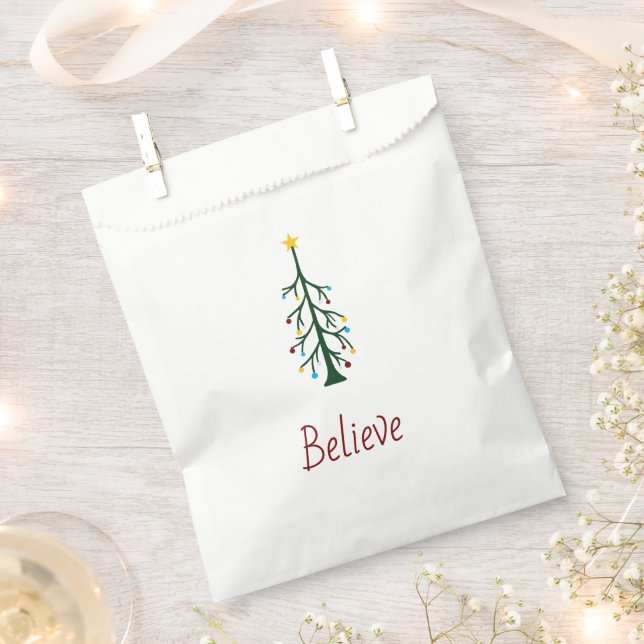Believe Evergreen Tree Modern Christmas Party  Favour Bag (Clipped)