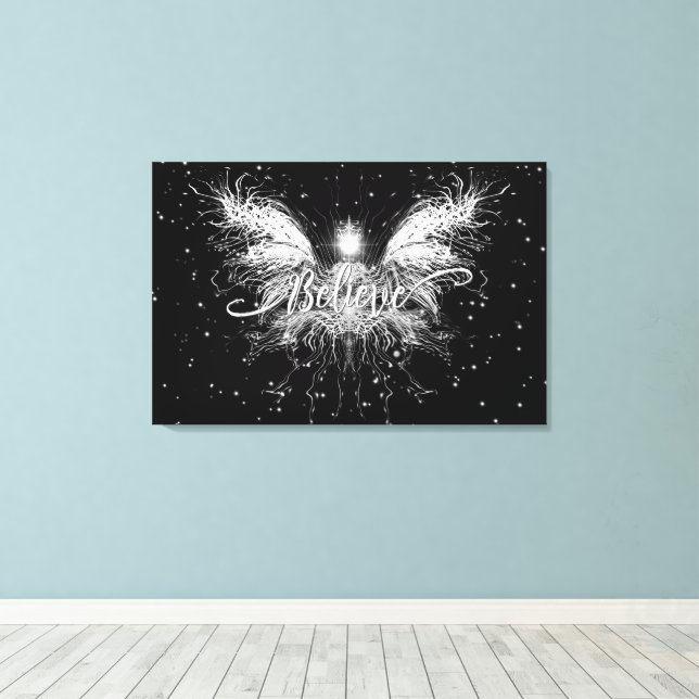 Believe Fairy Starlight Fantasy Black Canvas Print (Insitu(Wood Floor))