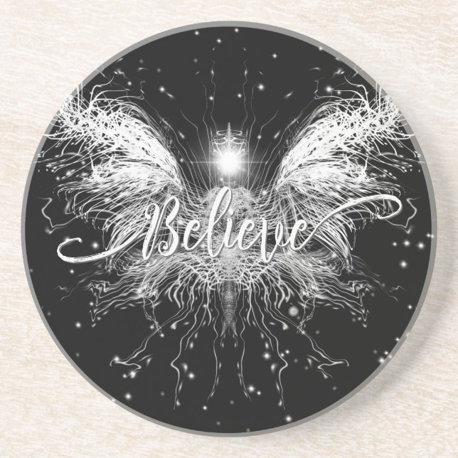 Believe Fairy Starlight Fantasy Black Coaster (Front)