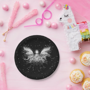 Believe Fairy Starlight Fantasy Black Paper Plate