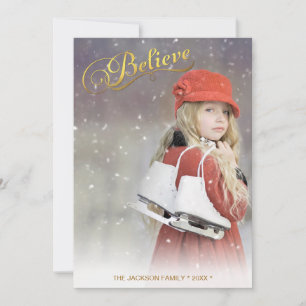 BELIEVE Faux Gold Foil Chic Holiday Photo Card