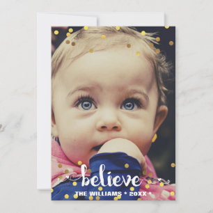 BELIEVE Faux Gold Foil Confetti Holiday Photo Card